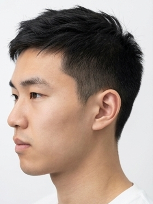 Crew cut avec barbe fournie sur un homme d'une quarantaine d'années
