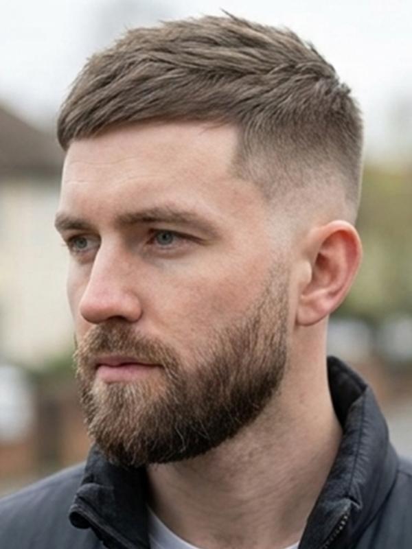 Crew cut classique sur un homme aux cheveux foncés