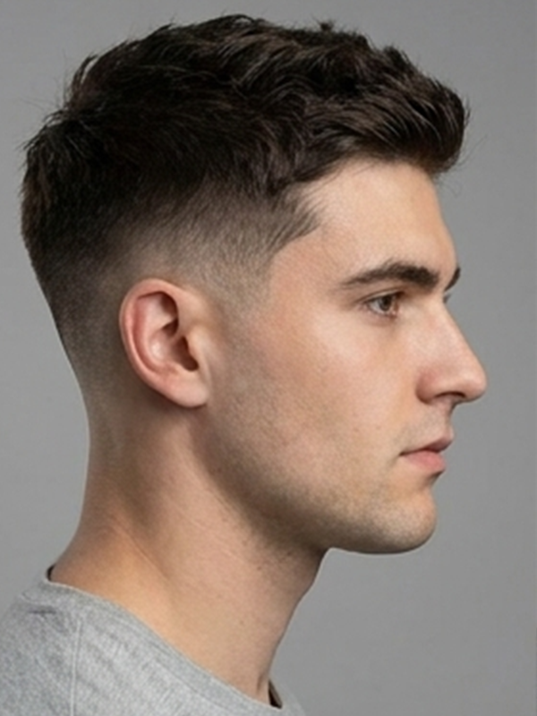 Messy crew cut avec un peu plus de longueur sur le dessus