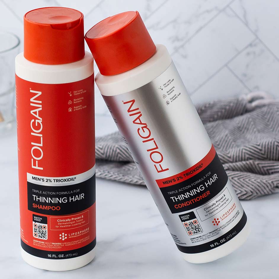 Shampoo Foligain Triple Action pour cheveux clairsemés (2% Trioxidil)