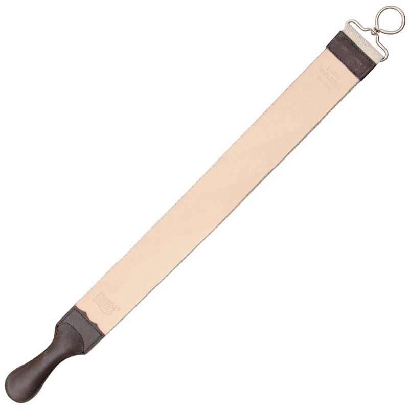 Herold of Solingen Hanging Razor Strop Whiteh Handle 193J – Double Face – Cuir Juchten/Linge