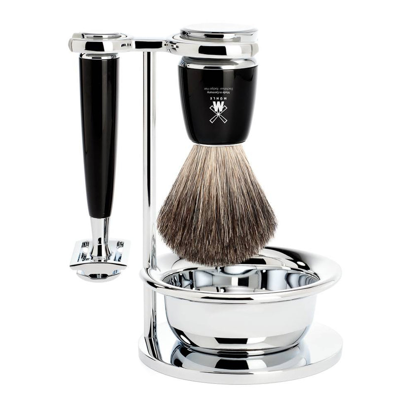 Mühle Rytmo Rasoir de Sécurité Rasage (4 pièces) – Pur Blaireau – Noir