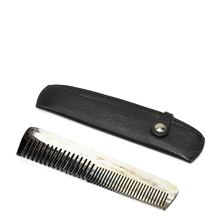 Mariella Martinato Vrai Peigne de Poche en Corne Étui en Cuir de Buffle Blanc